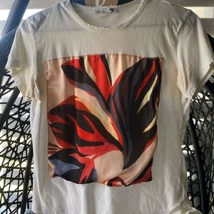 Zara t shirt white with color satin print size s